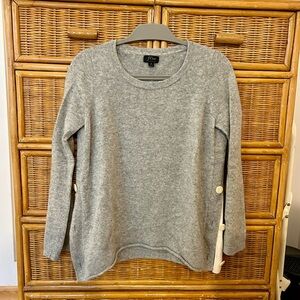 J. Crew 100% cashmere side button crewneck sweater in gray/cream